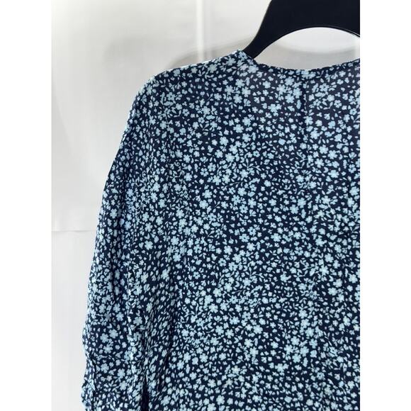 JIMMY KEY Women's Blue Floral V-Neck Surplice Ruffle 3/4 Sleeve Top SZ L - Picture 3 of 8